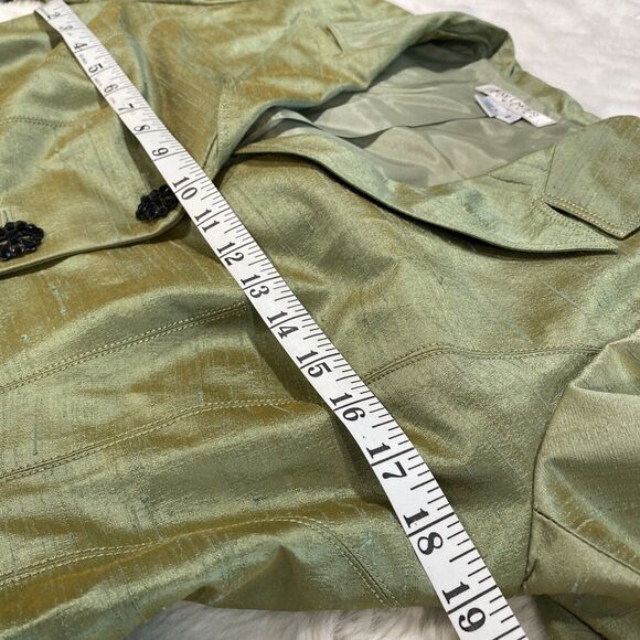 Kay Unger Women's 100% Shantung‎ Silk Green Shimmer Jeweled Button Blazer Sz 8 - Picture 6 of 9